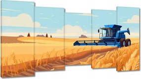 Képek 150x80 Kék kombájn a mezőn az aratásban