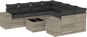 vidaXL 9 részes világosszürke polyrattan kerti ülőgarnitúra párnával