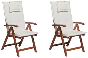 Összecsukható akácfa szék törtfehér párnával kétdarabos szettben TOSCANA Beliani