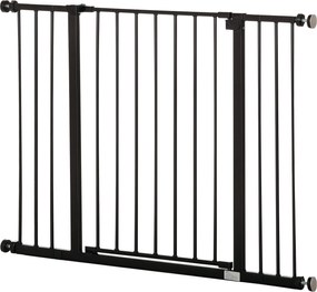 PawHut Ajtó Biztonsági Rács Lépcsővédő 10/15 cm Toldóval Fúrás Nélküli Ajtórács 76-107 cm Szélességhez Egykezű Nyitás Acél Fekete | Aosom