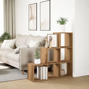 3 szintes kézműves tölgy fa elválasztó könyvespolc 99x29x99 cm