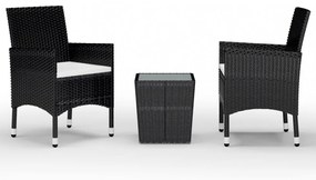 3 részes fekete polyrattan és edzett üveg bisztrószett