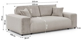 Világosszürke kordbársony kanapé 213 cm Justin – Ropez