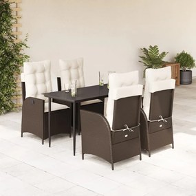5 részes barna polyrattan kerti étkezőgarnitúra párnákkal