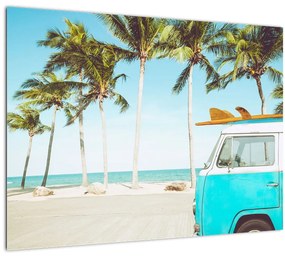 Kép - Vintage furgon a tengerparton (üvegen) (70x50 cm)