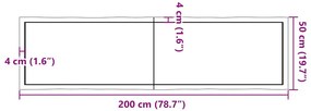 világosbarna kezelt tömör asztallap 200x50x(2-6) cm