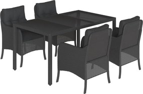 vidaXL 5 részes fekete polyrattan kerti étkezőgarnitúra párnákkal