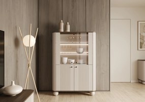 Vesper négyajtós vitrin 103 cm - kasmír / dió / fekete fogantyúk / gömb alakú lábak