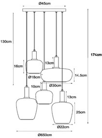 Lucide 45408/15/99 - Csillár zsinóron ILONA 5xE27/40W/230V fekete/bézs