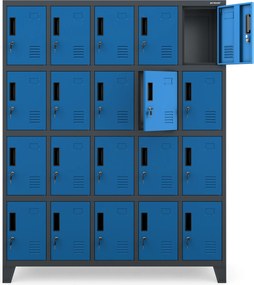 Fémöltözőszekrény ROBERT 1360 x 1720 x 450 mm, antracit és kék