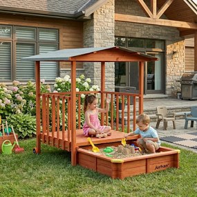 SUNNY verandás homokozó, 130x130x143cm, barna/szürke Jurhan