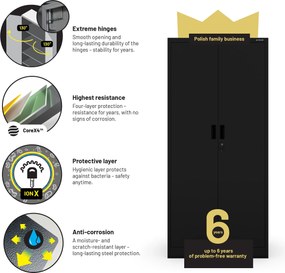 Fekete JAN Compact fémszekrény 1750 x 800 x 400 mm