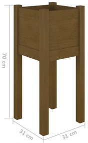 2 db mézbarna tömör fenyőfa kerti virágtartó 31 x 31 x 70 cm