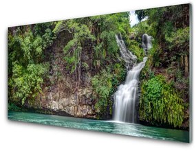 Üvegfotó Rock-vízesés Természet 100x50 cm