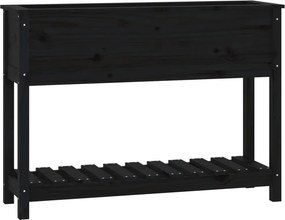 vidaXL fekete tömör fenyőfa növénytartó polccal 111,5x34,5x81 cm