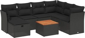 vidaXL 8 részes fekete polyrattan kerti ülőgarnitúra párnákkal