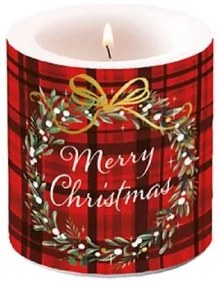 Karácsonyi átvilágítós gyertya Christmas Plaid Red 8x7,5cm