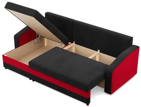 Hewlet sarokkanapé, 2 ágyneműtartóval, szövet anyag, univerzális oldal, hab töltet, fekete - piros