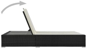 Fekete kétszemélyes polyrattan napozóágy