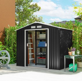 Outsunny kertiszerszám-tároló 2,42 m², kertiház ferde tetővel, tolóajtó, alap, 213 x 130 x 185 cm, horganyzott acélból készült, időjárásálló, kerthez,