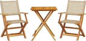 vidaXL 3 részes bézs polyrattan és tömör fa bisztrószett