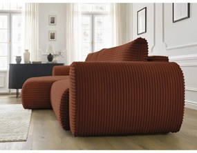 Téglavörös kordbársony kinyitható sarokkanapé (bal oldali) Lucien – Bobochic Paris