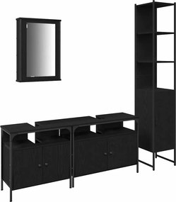 vidaXL Fürdőszoba bútor szett polcokkal 4 pcs Fekete tölgy Faanyag