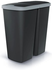 Hulladékgyűjtő Prosperplast COMPACTA Q DUO, 45 l fekete, világosszürke fedéllel