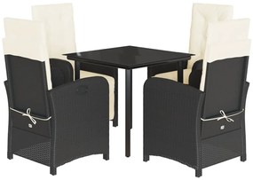 5 részes fekete polyrattan kerti étkezőgarnitúra párnákkal