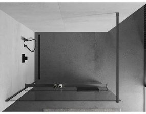 Mexen Kioto+, Walk-In zuhanyparaván polccal és akasztóval 125 x 200 cm, 8 mm átlátszó üveg, grafit profil, 800-125-121-66-00