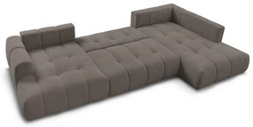 Szürkésbarna kinyitható-tárolóhelyes sarokkanapé (jobb oldali-U alakú) Fuji – Bobochic Paris