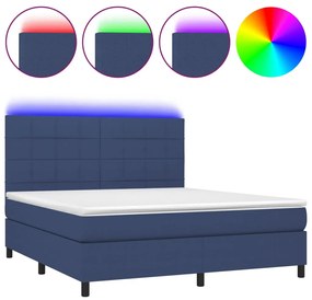 kék szövet rugós és LED-es ágy matraccal 180 x 200 cm