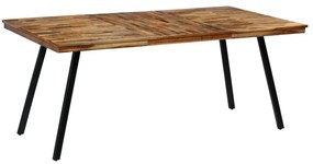 Tömör újrahasznosított tíkfa/acél étkezőasztal 180 x 90 x 76 cm