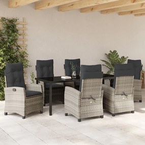 7 darabos kert étkező szett párnákkal Világosszürke Poli rattan