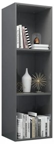 magasfényű szürke szerelt fa könyv-/TV-szekrény 36x30x114 cm
