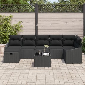 8 részes kerti kanapé szett párnákkal fekete poly rattan