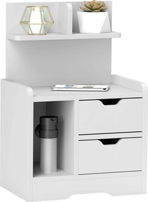 HOMCOM éjjeli szekrény, oldalsó asztal 2 fiókkal, nyitott rekesszel, modern éjjeli szekrény, fehér, 40 x 30 x 60 cm | Aosom