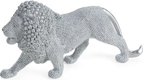 Poliészter műgyanta figura Oroszlán 23 x 6 x 12 cm ezüst