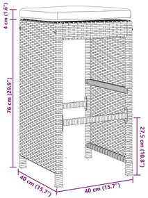 2 db barna polyrattan kerti bárszék párnával