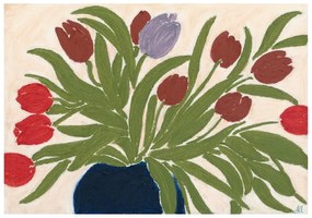 Poszter 70x50 cm Tulips in a Blue Vase – Anine Cecilie Iversen – The Poster Club