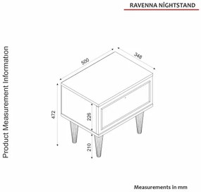 Éjjeliszekrény RAVENNA 47,2x50 cm fehér/fekete/arany