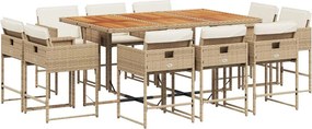 vidaXL 11 részes bézs polyrattan kerti étkezőgarnitúra párnákkal