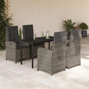 5 részes szürke polyrattan kerti étkezőgarnitúra párnával