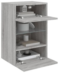 szürke sonoma színű fali TV-szekrény LED-del 40x30x60,5 cm