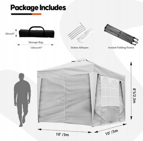 Fehér Pavilon Kerti sátor 3x3 m Automatikusan összecsukható 4 fal