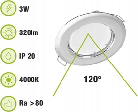 YanFeiYit 3 x Led süllyesztett spotlámpa, kerek, króm, átm. 52-71 mm,