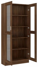 barna tölgyszínű szerelt fa vitrinszekrény 82,5x30,5x185,5 cm