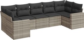 vidaXL 7 részes világosszürke polyrattan kerti ülőgarnitúra párnákkal