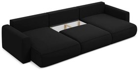 Fekete bársony kinyitható-tárolóhelyes (U alakú) sarokkanapé Kapua – Makamii