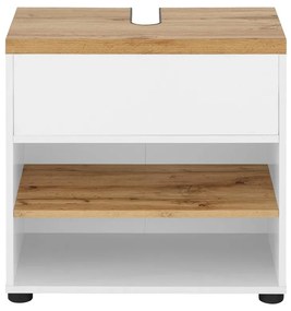 Fehér mosdó alatti szekrény tölgyfa dekorral 60x57 cm Thessa – Støraa